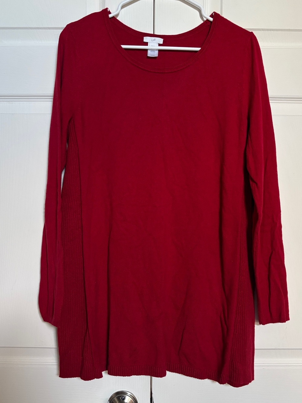 J.Jill Women’s Red Long Sleeve Knit Tunic Sweater Cotton Viscose Nylon